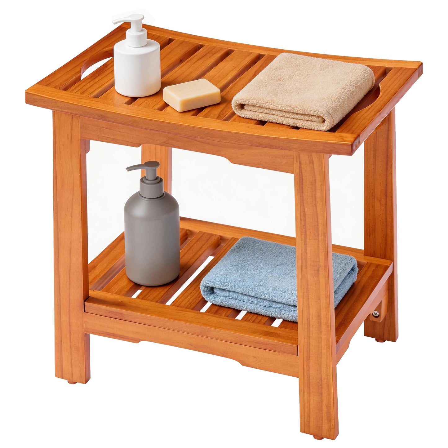 MCQ Solid Wood Shower Bench With Integrated Storage Shelf