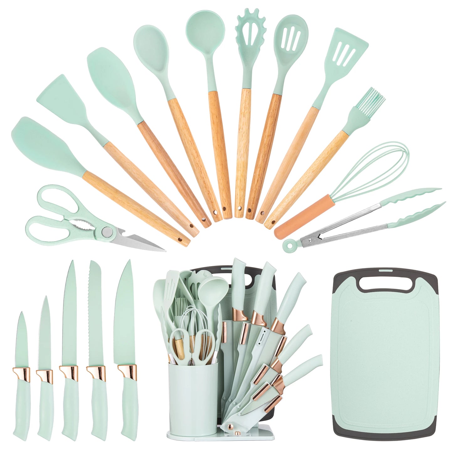 Professional Kitchen Knife Set With Silicone Utensils And Cutting Board