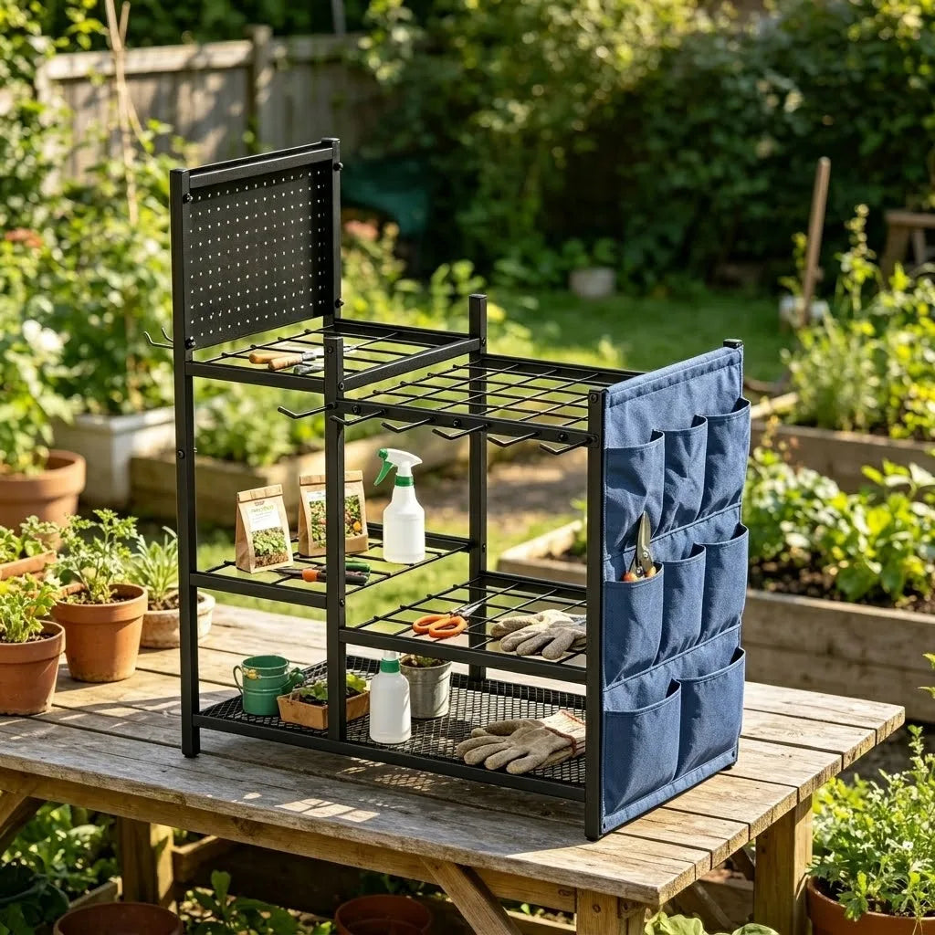 Heavy Duty Garden Tool Storage Organizer Freestanding Garage Tool Rack