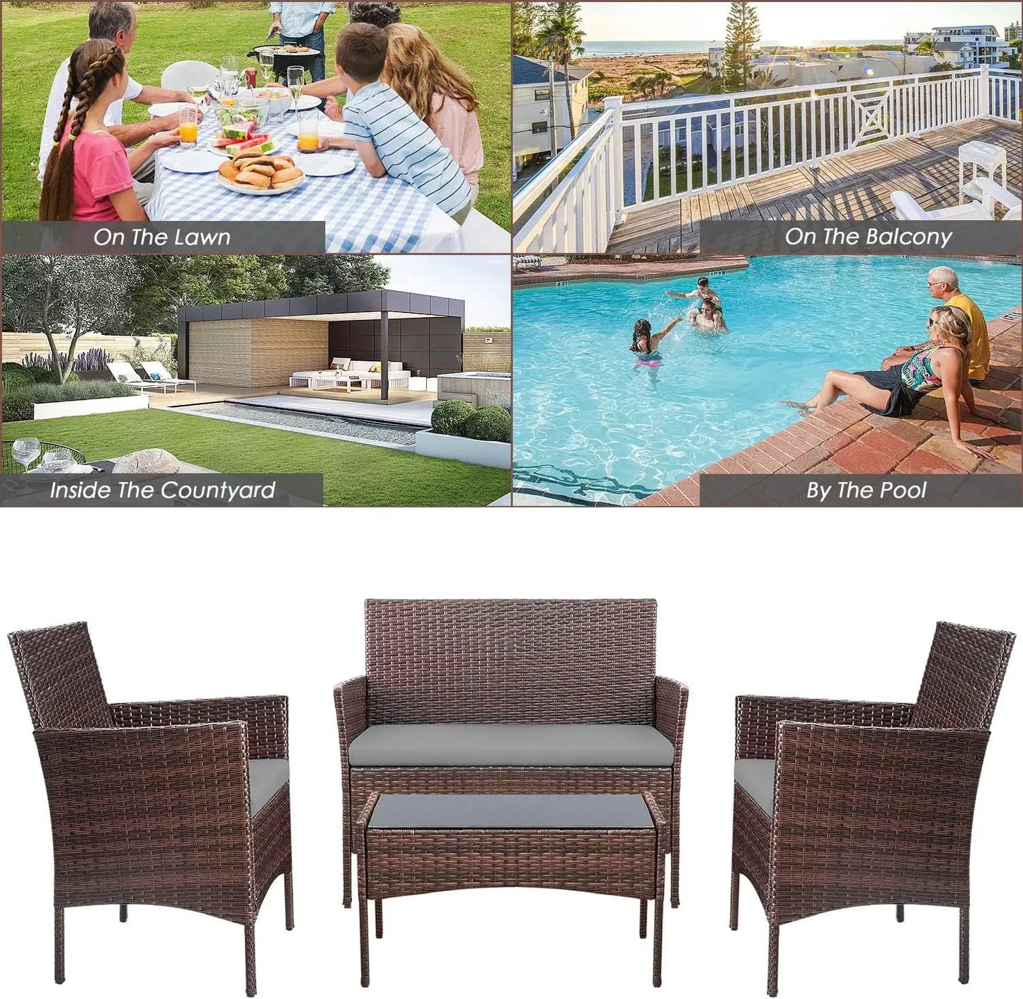 4 Piece Outdoor Patio Furniture Set Rattan Chair Wicker