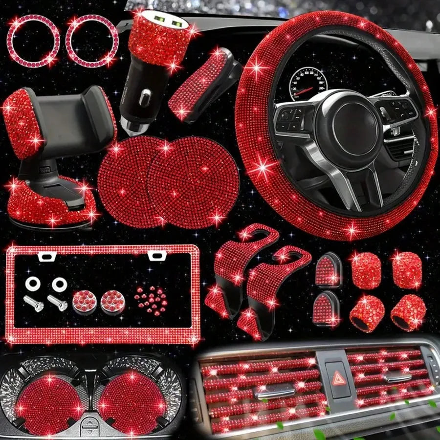 Femme Style Artificial Diamond Steering Wheel Cover Set