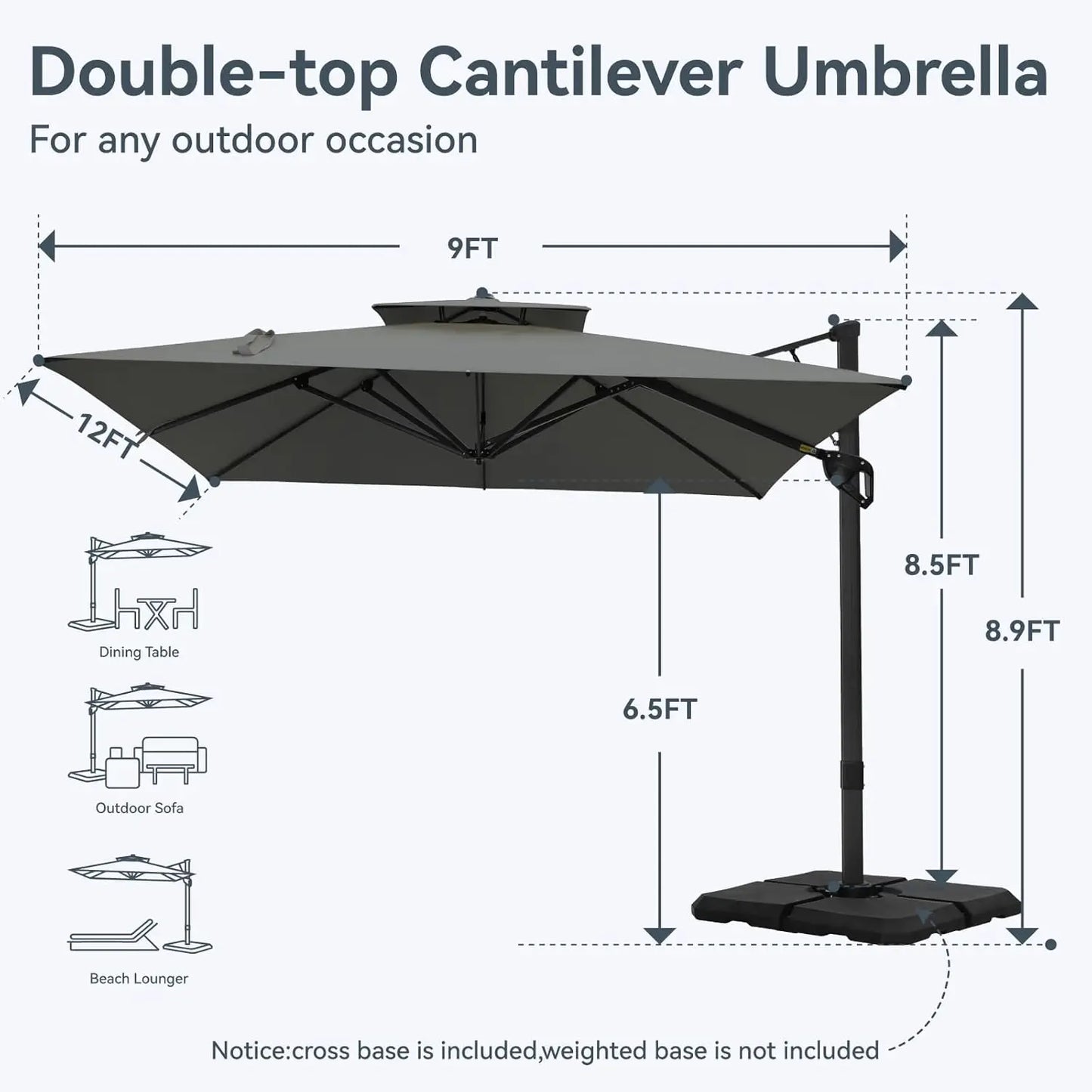 Cantilever Patio Umbrella with 360 Degree Rotation