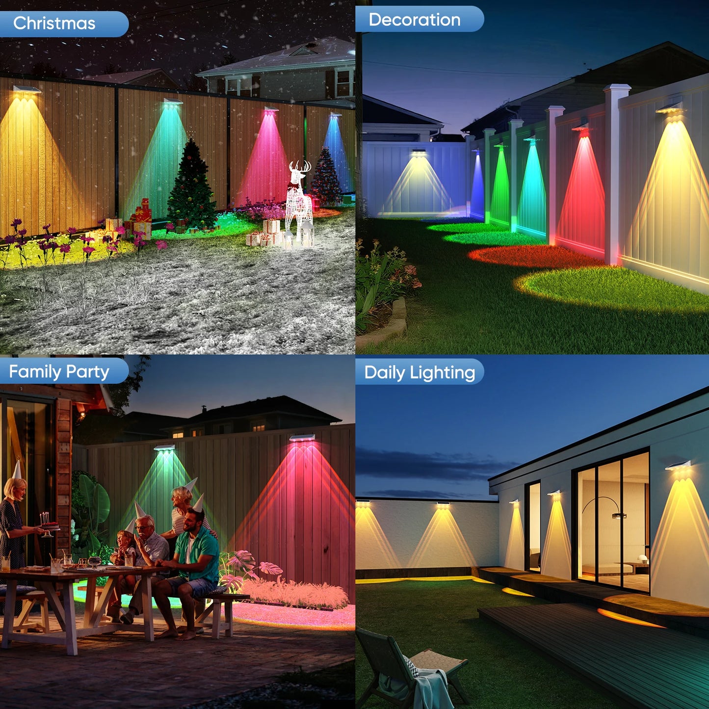 Solar LED Fence Light IP66 Waterproof Auto On Off RGB