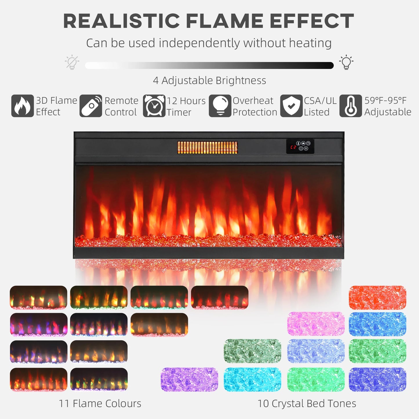 Modern Electric Fireplace TV Stand With LED Lighting Storage Cabinet