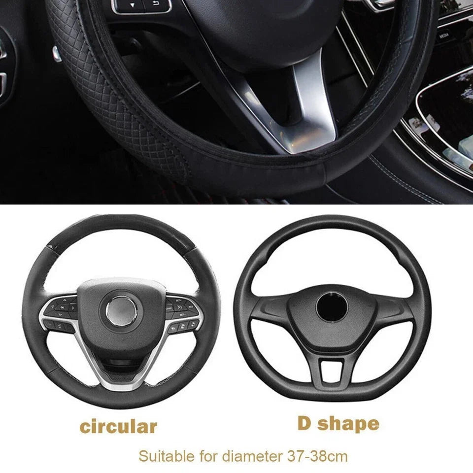 PU Leather Embroidered Steering Wheel Cover Three Dimensional
