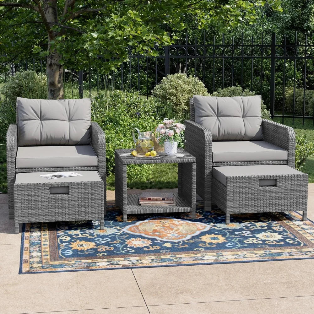 Outdoor 5 Piece Balcony Patio Conversation Set With Wicker Rattan