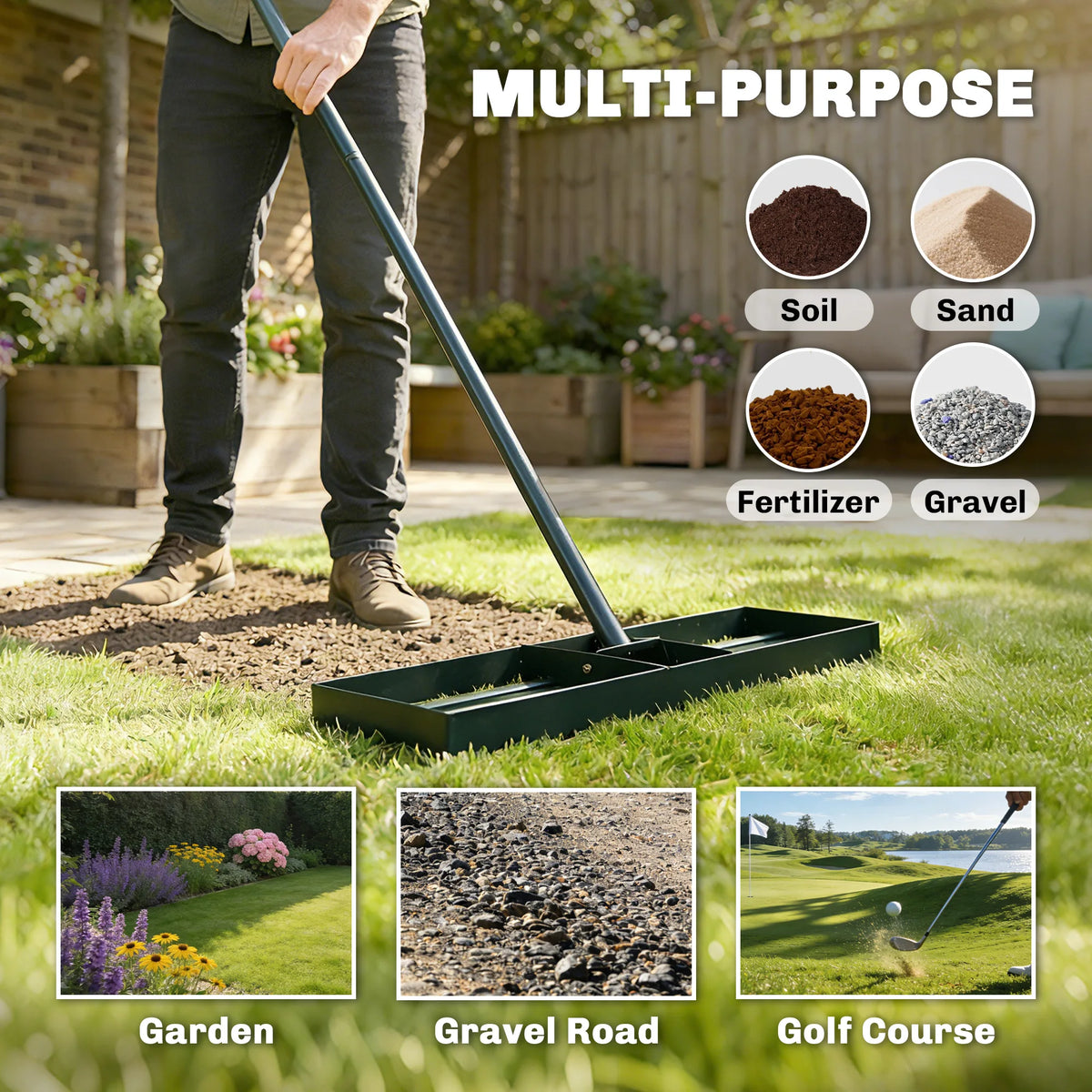 Outsunny Steel Lawn Leveling Garden Rake With Long Handle