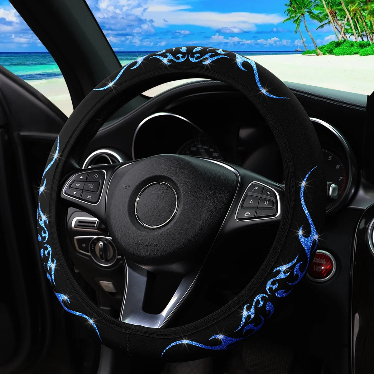 Meikaxiu Blingbling Flame Totem Dynamic Fabric Steering Wheel Cover