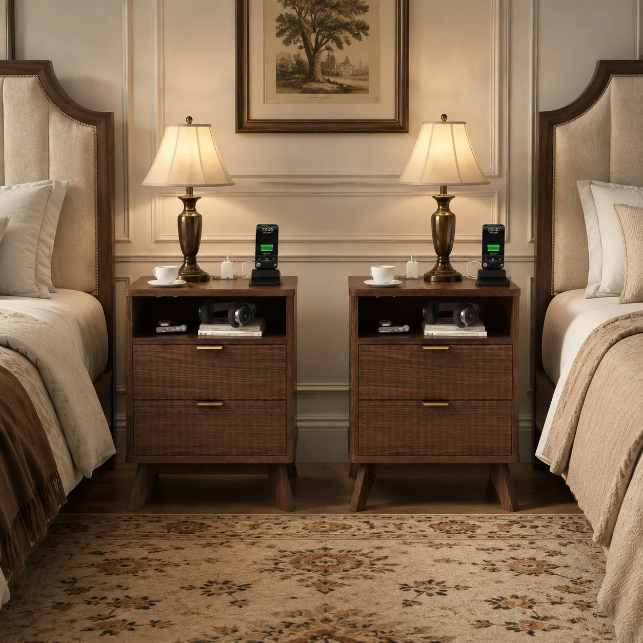 Modern Fluted Nightstand With Drawer And USB Charging