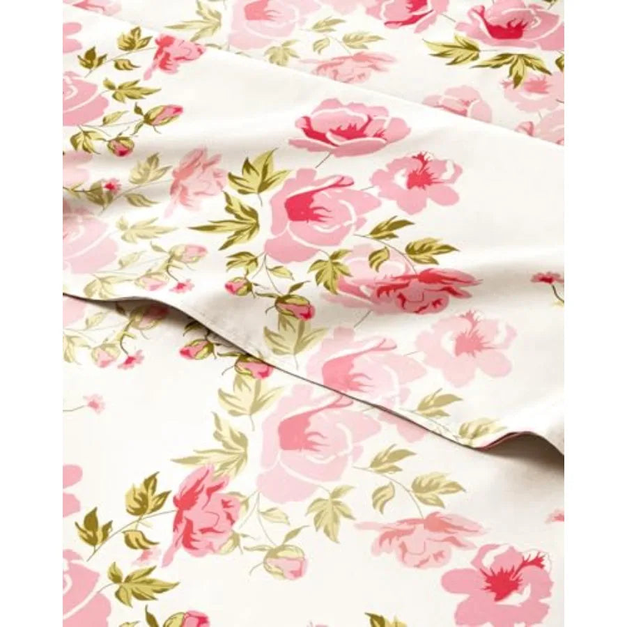 Floral Bed Sheet Set With Deep Pocket Pillowcases Polyester Cotton
