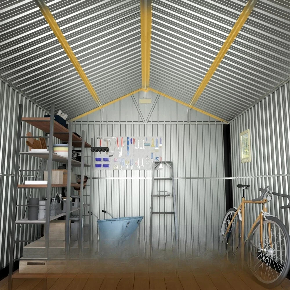 Outdoor Metal Storage Shed With Lockable Doors And Windows