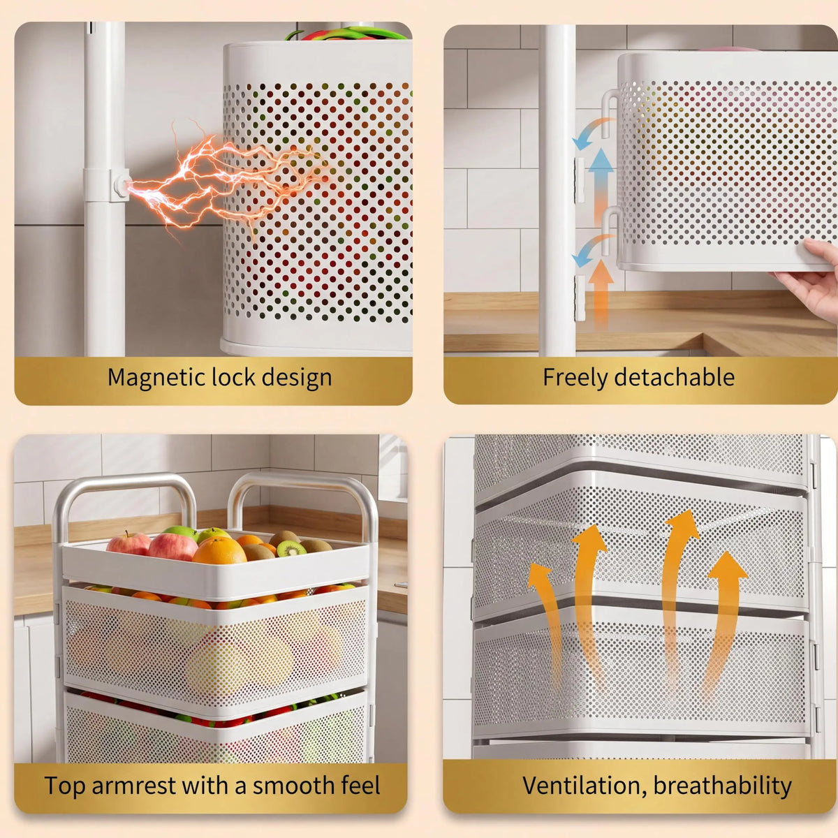 Studyset Rotating Kitchen Storage Cart With Wheels And Mesh Baskets