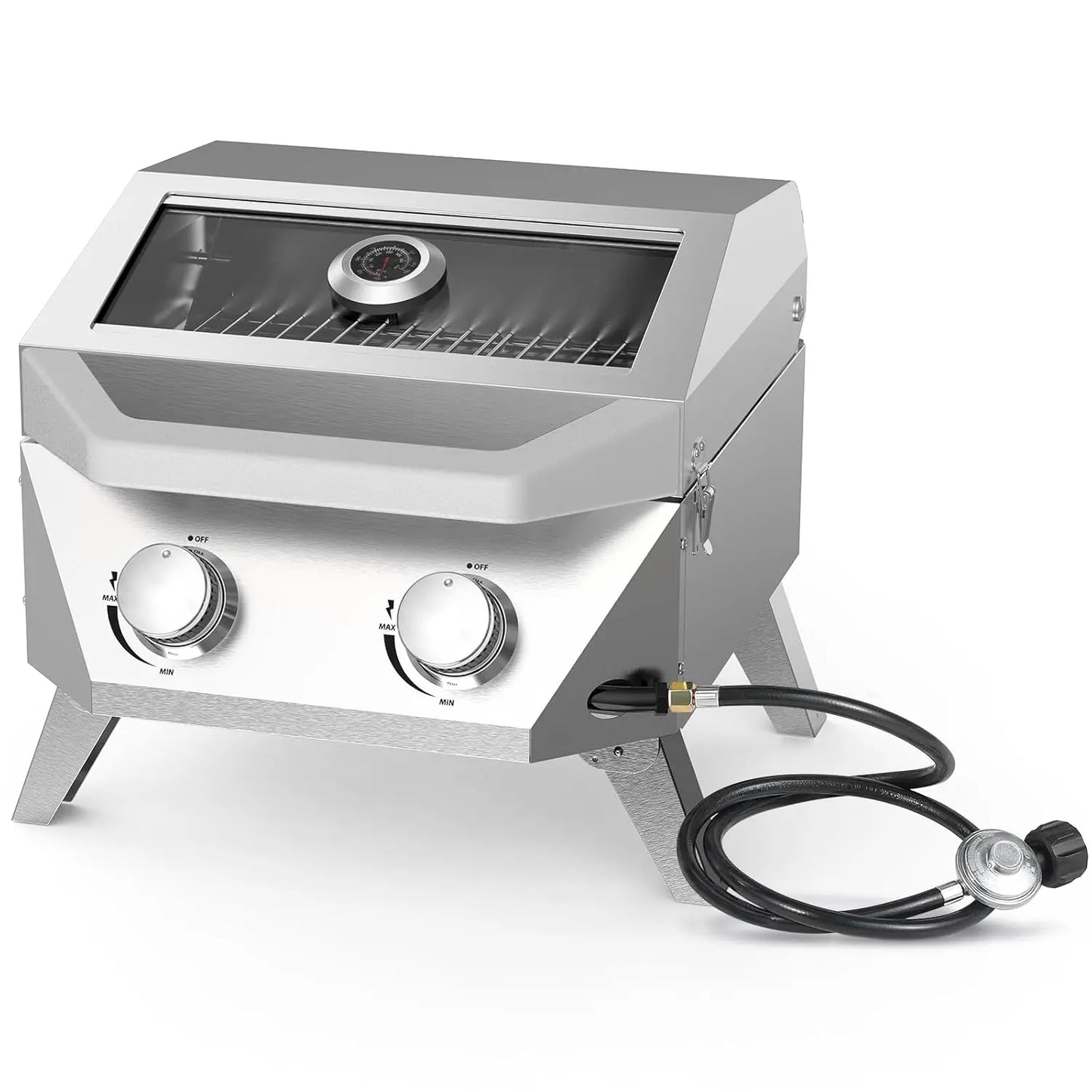 Porterhouse 20000 BTU Tabletop Gas Grill With Glass Lid 2 Burners