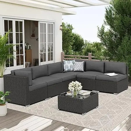 7 Piece Outdoor Patio Furniture Sofa Set Rattan Wicker Table