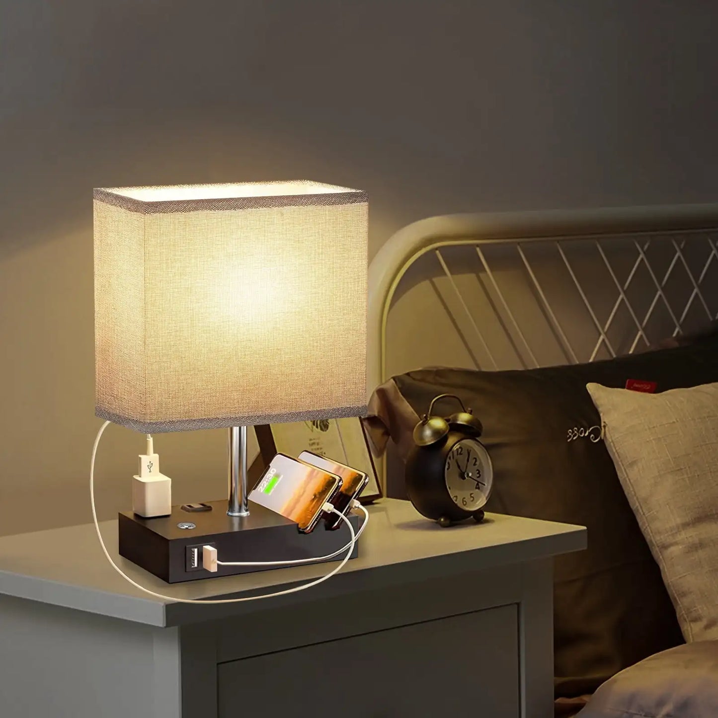 SZRSTH Bedside Table Lamp With Dual USB Ports And Dimmable