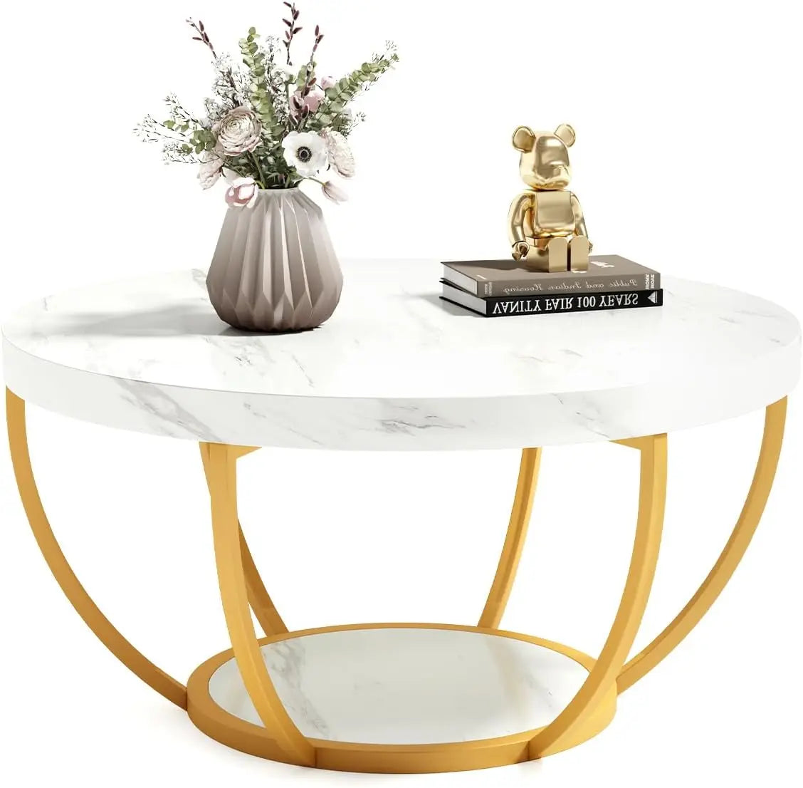 Little Tree Marble Coffee Table With Metal Legs Open Storage