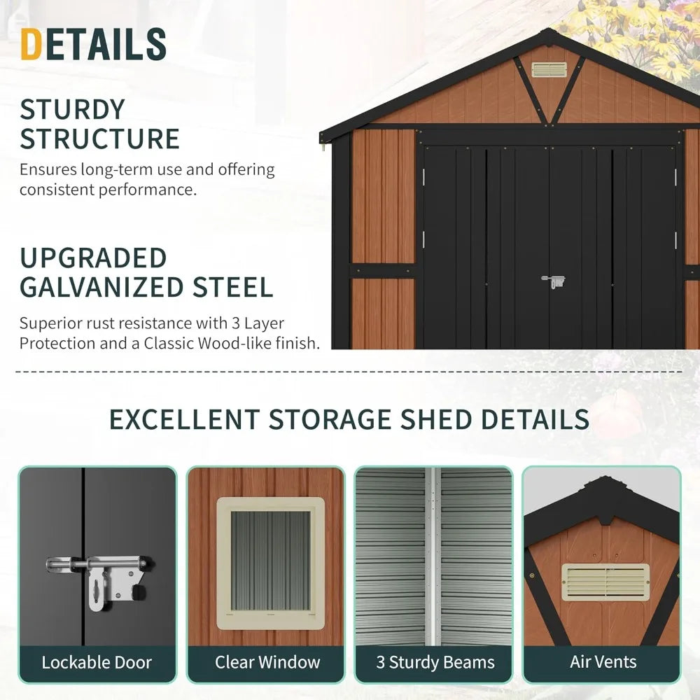 Outdoor Metal Storage Shed With Lockable Doors And Windows