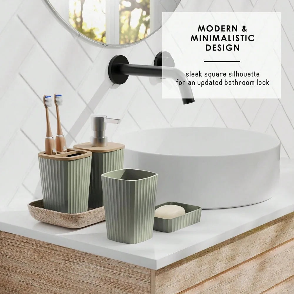 6-Piece Bathroom Accessory Set With Toilet Brush And Trash Can