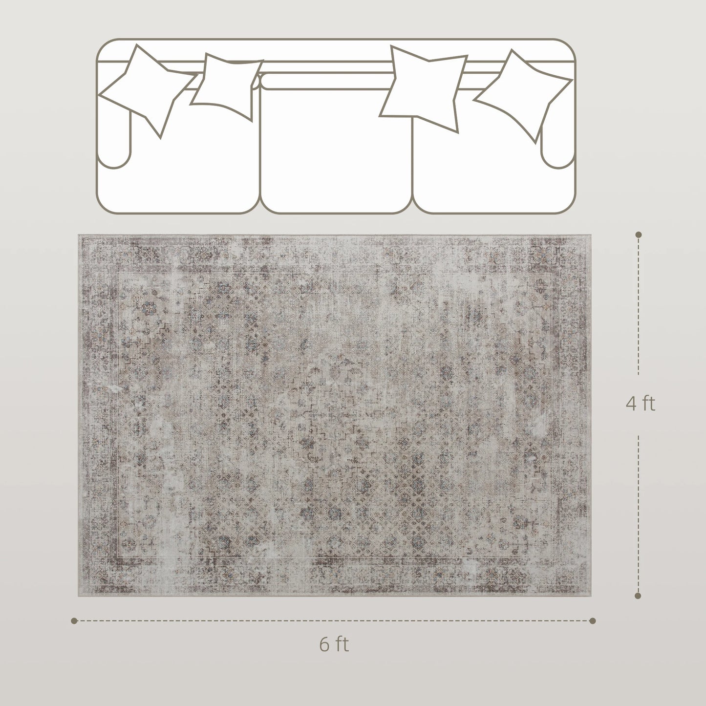 Machine Washable Geometric Area Rug With Non Slip Rubber Backing