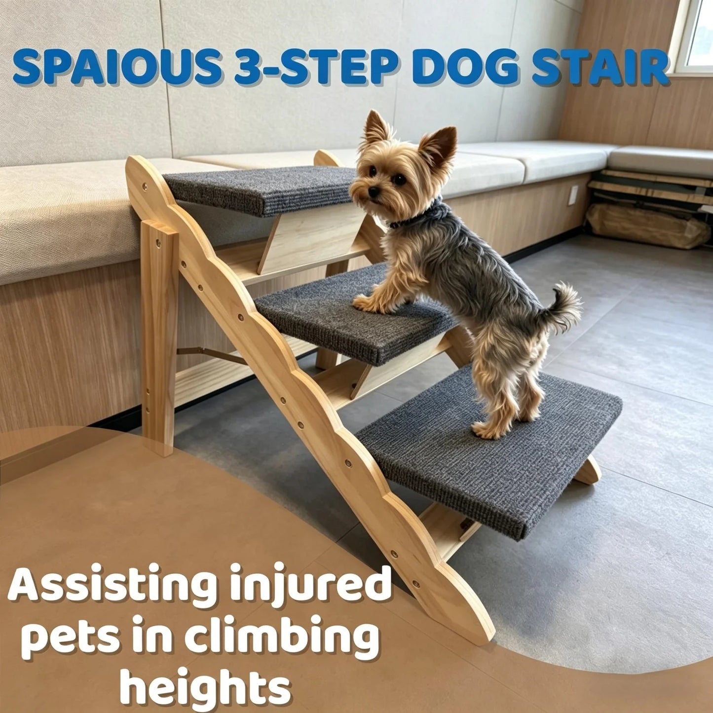 HiMISS 2 In 1 Collapsible Wooden Dog Stairs Ramp AntiSlip
