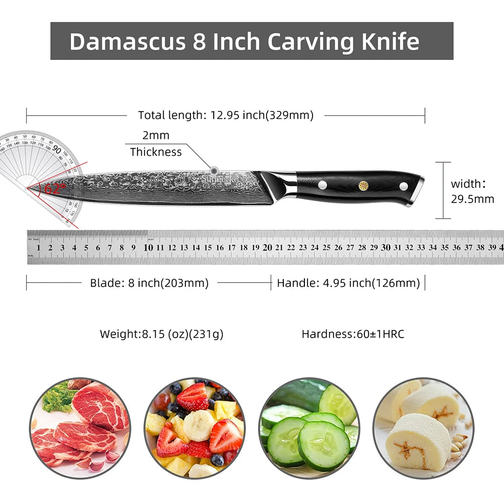 Sunnecko Damascus VG10 Core 73 Layer Slicing Knife With G10 Handle