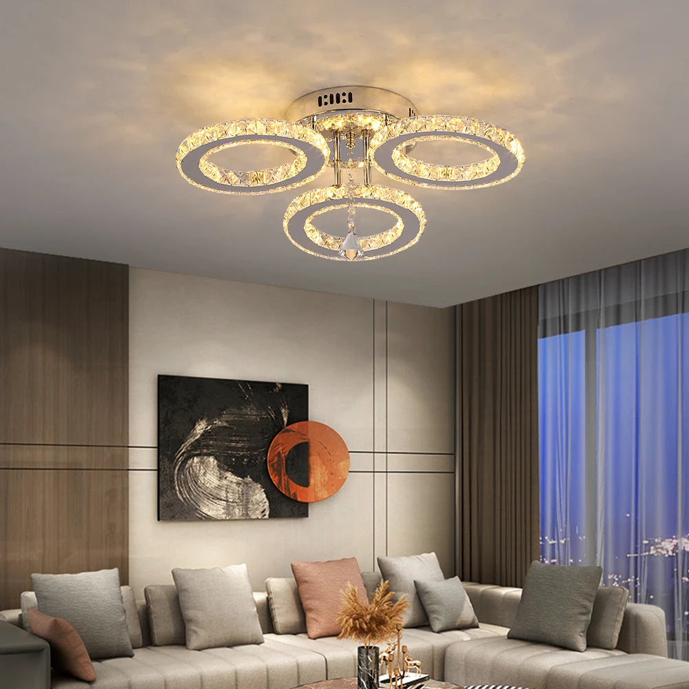 Crystal LED Ceiling Lamp With Remote Control Pendant Chandelier