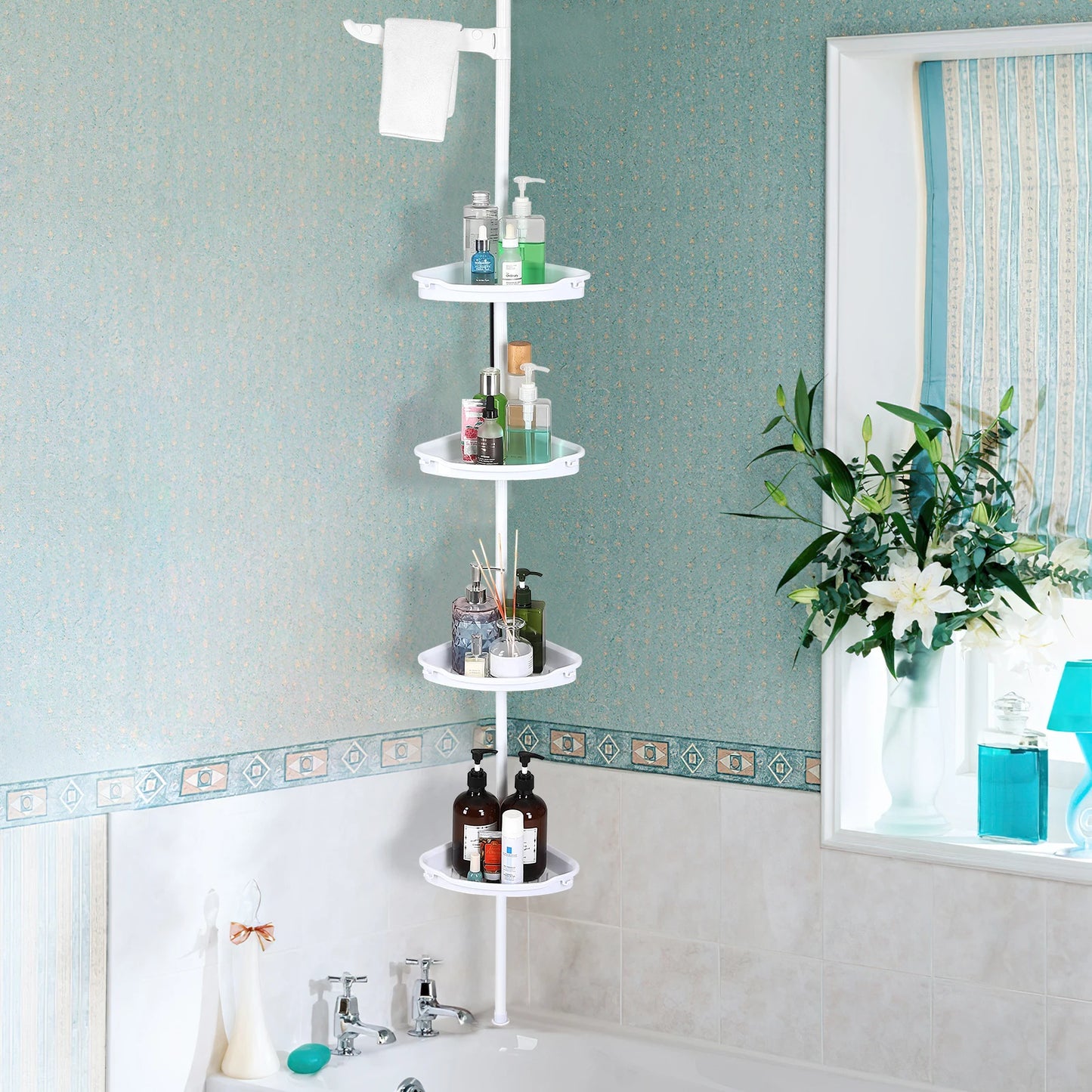 HiMISS Corner Shower Caddy With Tension Pole Four Tier Organizer