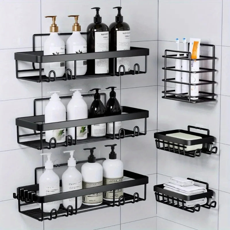 6 Pack Self Adhesive Shower Caddy Rack For Bathroom Organization