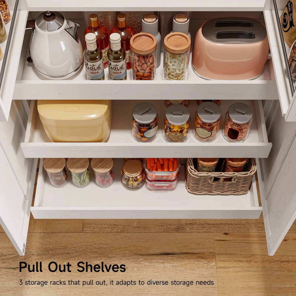 ONBRILL Farmhouse Kitchen Pantry Cabinet With Shelves And Storage