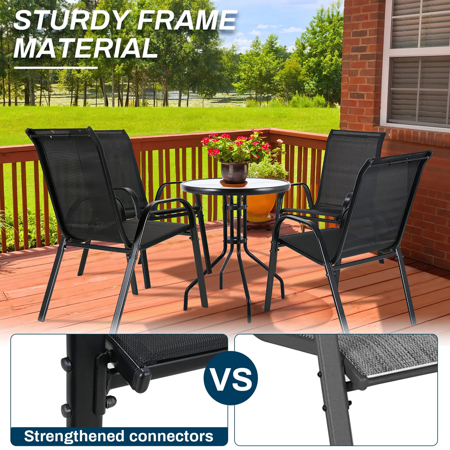 4-Piece Folding Garden Chairs Steel-Iron With Teslin Fabric High Back Load 150kg