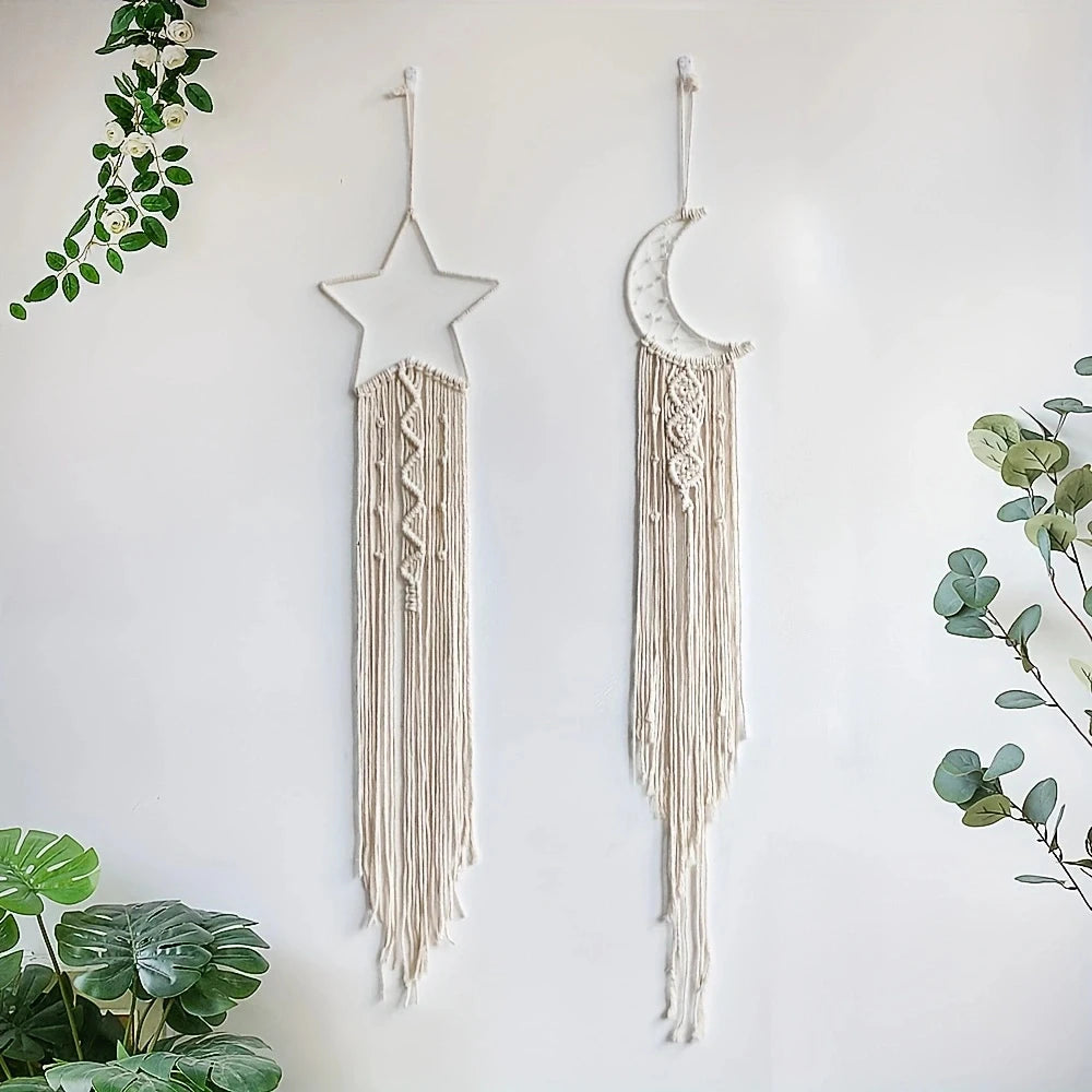 Dromenvanger Star And Moon Woven Pendant Set For Home Decor