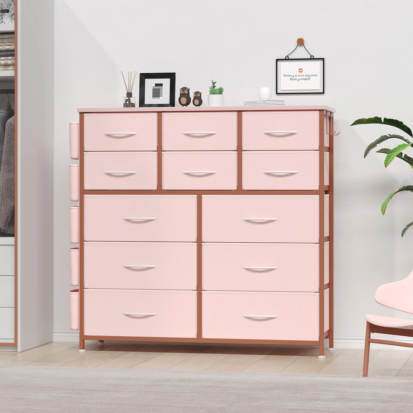 HiMISS Fabric Storage Dresser With Metal Frame And Wood Top