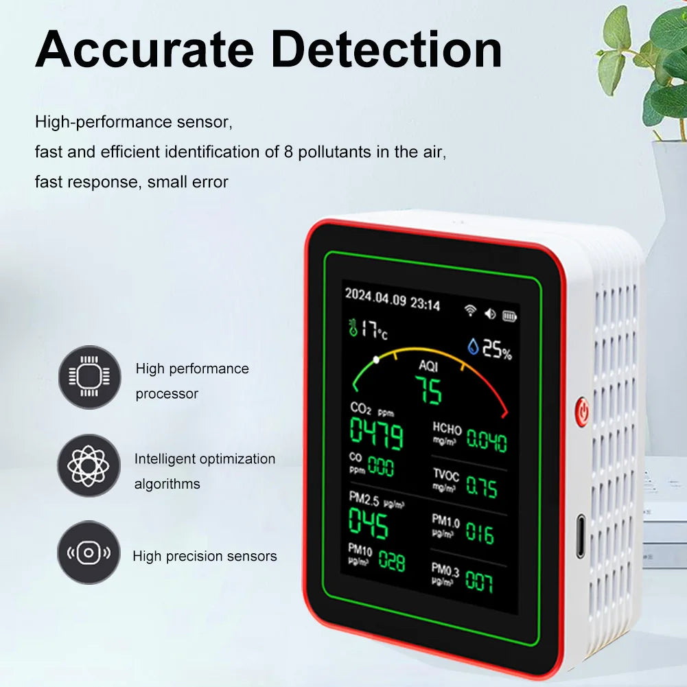 WiFi 15 In 1 Air Quality Detector Indoor Monitor APP Control AQI PM2 5 PM10 CO2