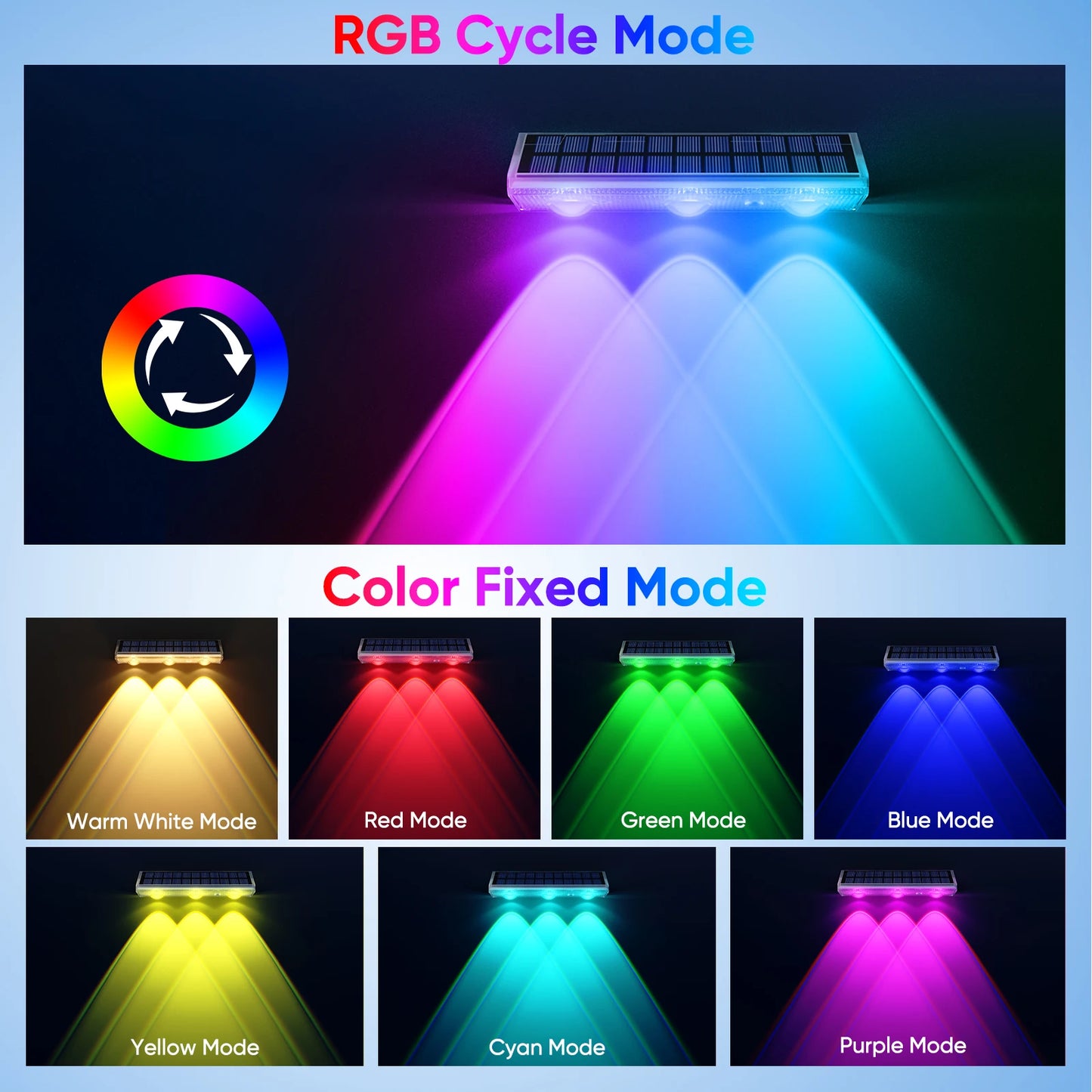 Solar LED Fence Light IP66 Waterproof Auto On Off RGB