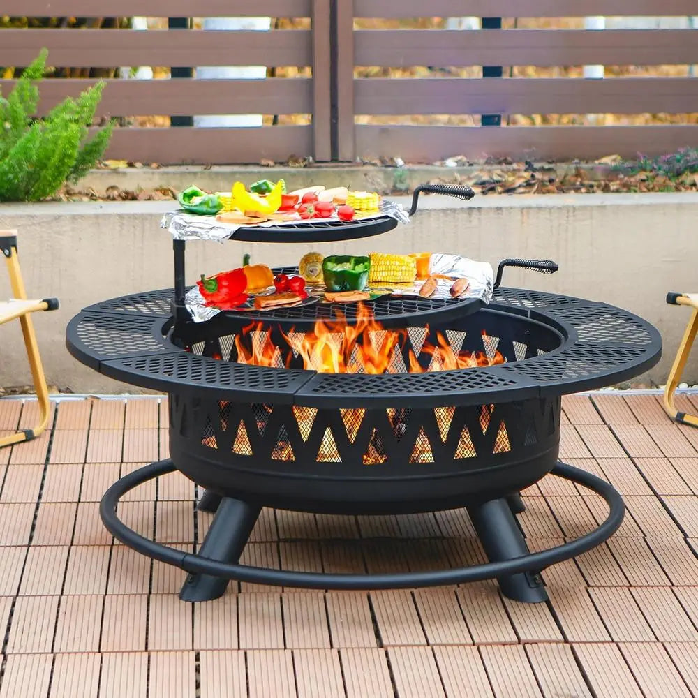 Double Grill Fire Pit Outdoor Wood Burning Table Lid For Camping