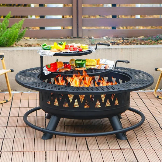 Double Grill Fire Pit Outdoor Wood Burning Table Lid For Camping