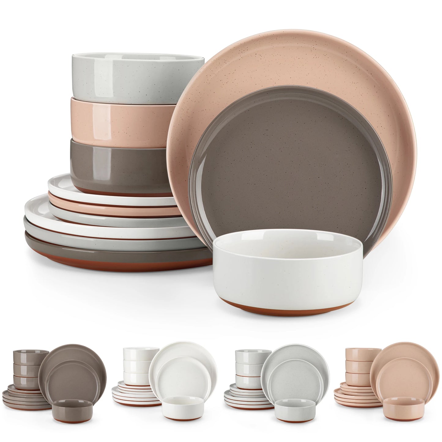 MALACASA Tara Stoneware Dinnerware Set With Curved Edge