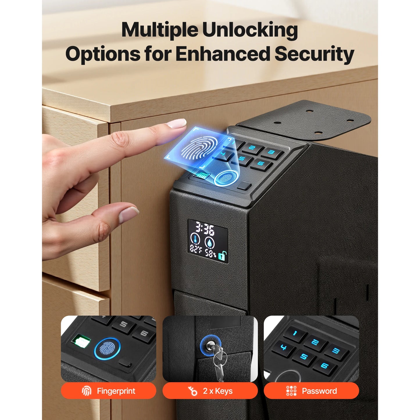 Gun Safe Slider With Biometric Fingerprint 3-Way Access LED
