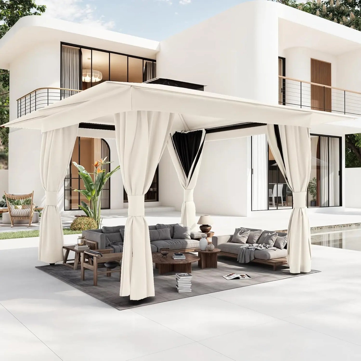 Outdoor Gazebo With Double Roofs Heavy Duty Tent Canopy Curtains