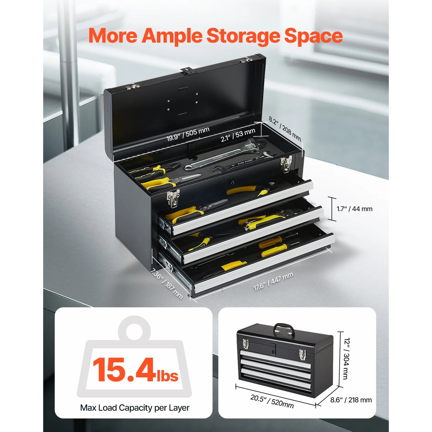 SucceBuy 3 Drawer Metal Tool Chest For Garage Workshop