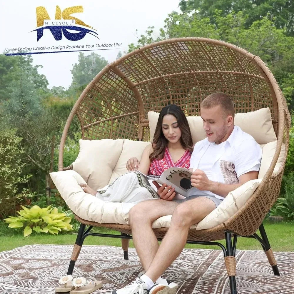Double Egg Lounge Chair Outdoor Indoor With Thick Padded Cushions