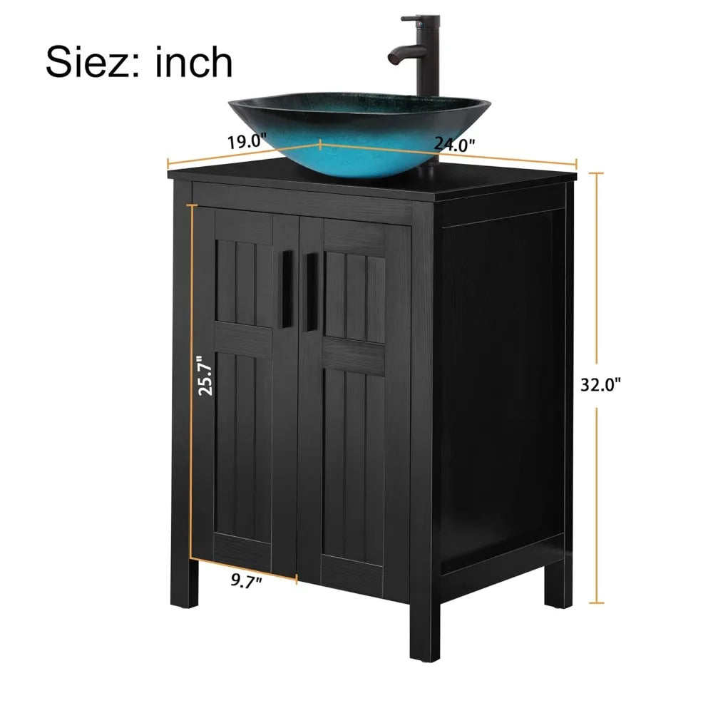 XIAOLANG Modern Grooved Vanity Cabinet With Vessel Sink