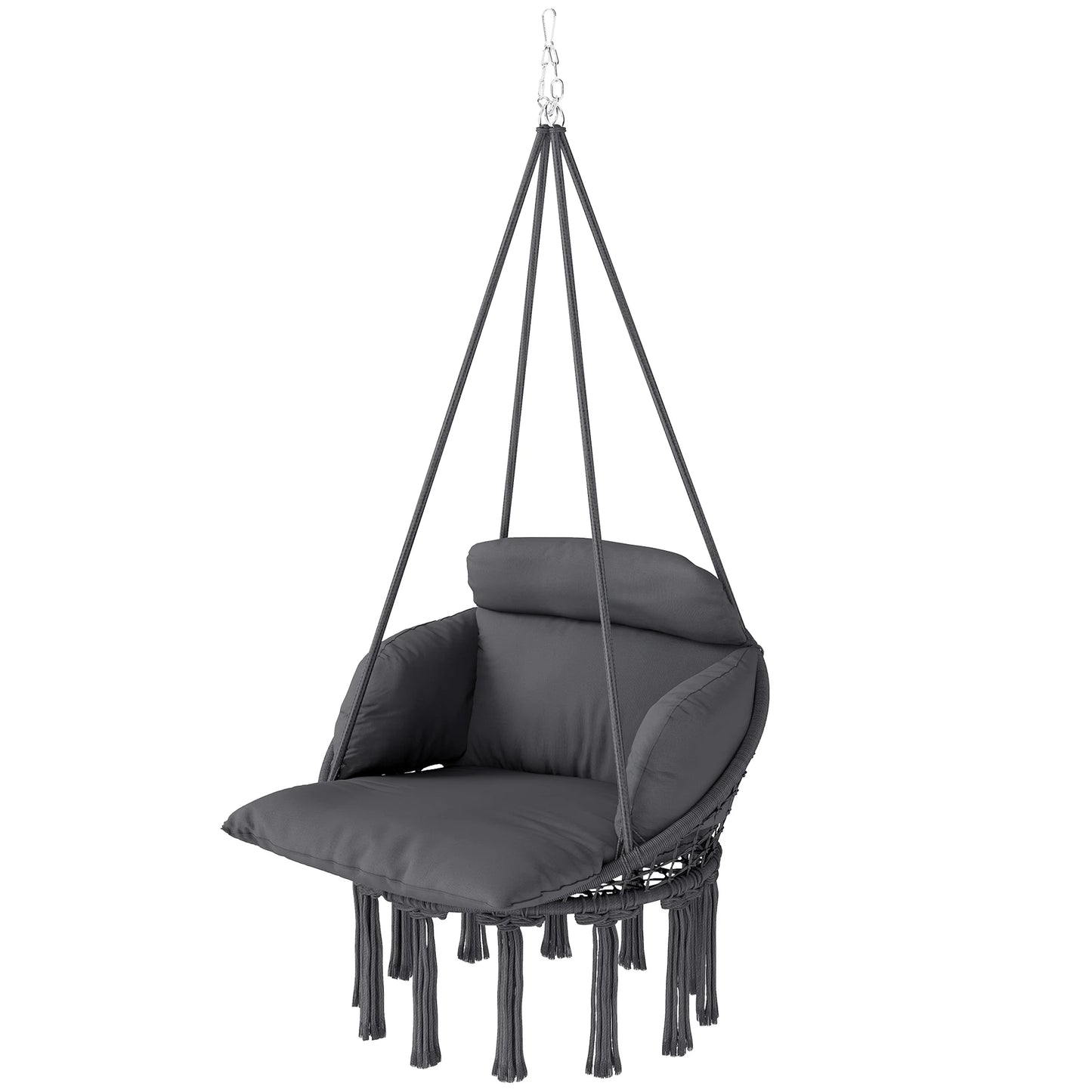 Outsunny Macrame Hanging Hammock Chair With Comfortable Patio Cushion