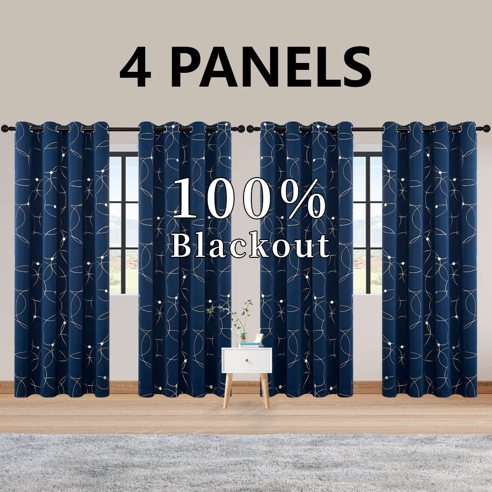 Blackout Curtain Set 4 Panels Thermal Insulated For Bedroom