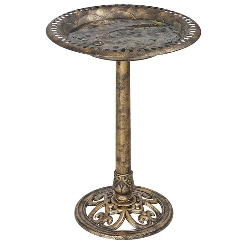 Pedestal Bird Bath Freestanding Antique Green Garden Decor