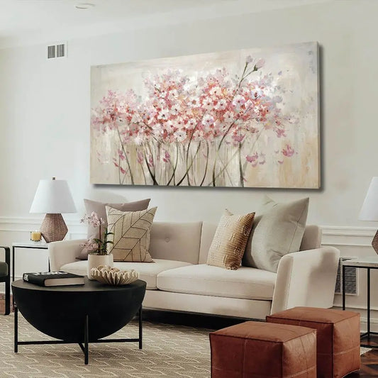 White Floral Oil Painting On Canvas Wall Decor For Bedroom