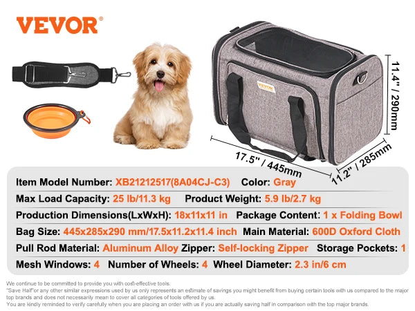 Pet Carrier Backpack With Telescopic Handle For Travel