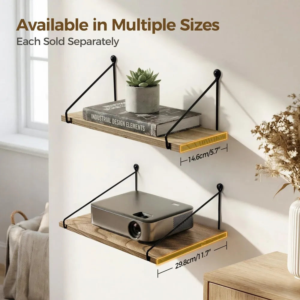 Modern Floating Wall Shelves, Dual Tier Wood Display Storage Organizer