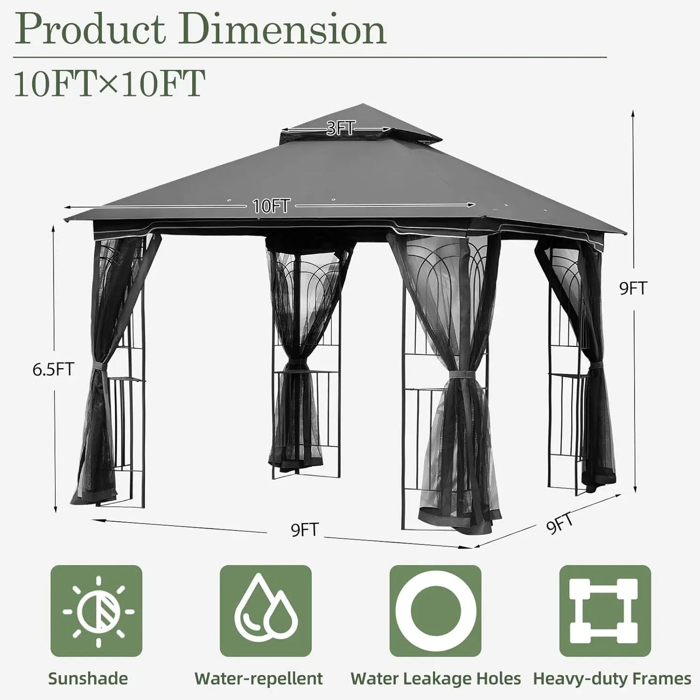 Outdoor Gazebo Heavy Duty Canopy Tent With Double Roofs