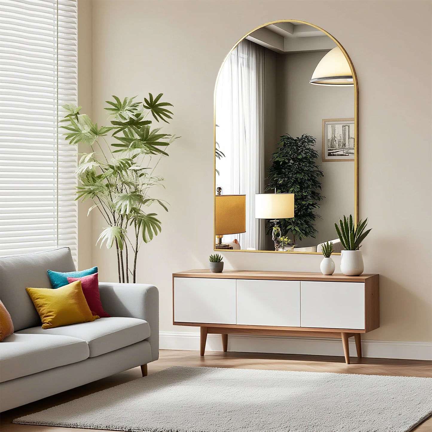 JHK Arched Glass Mirror For Wall Modern Framed Bathroom Decor